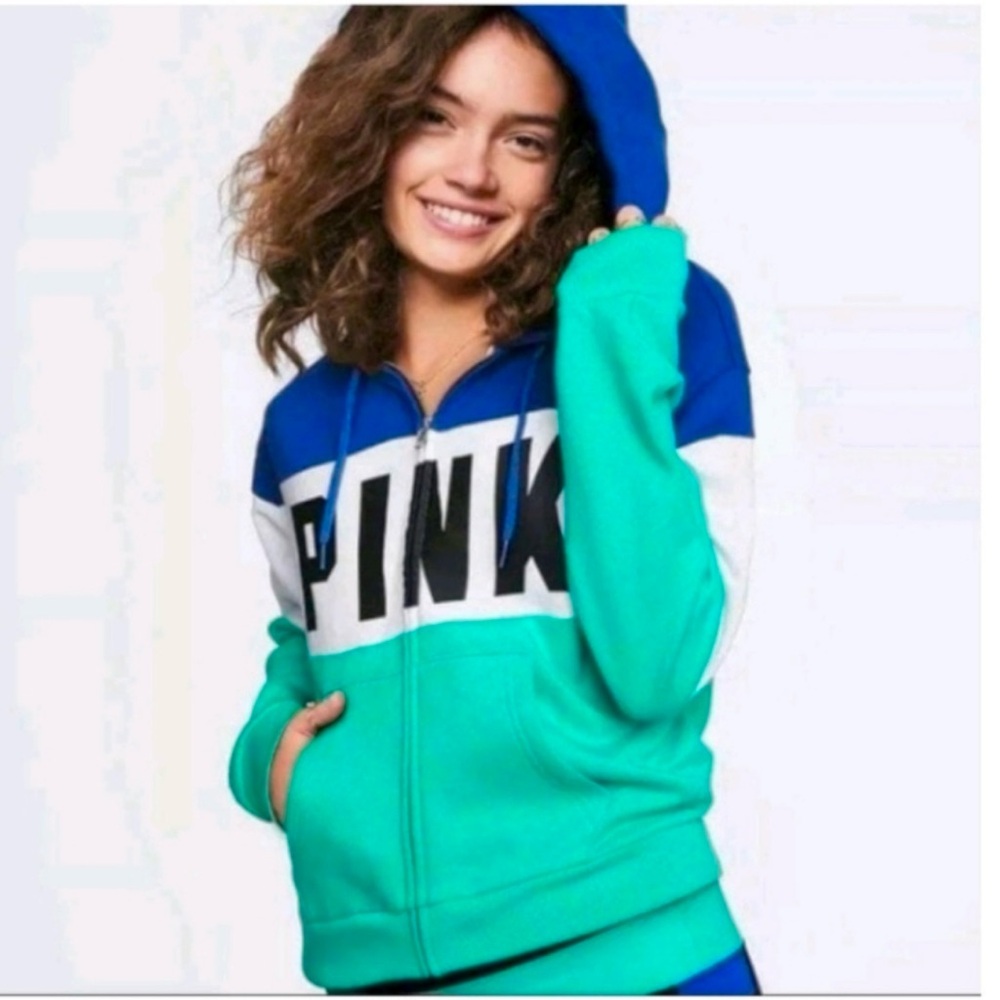Victoria’s secret PINK perfect full zip hoodie sweatshirt top colorblock Sherpa